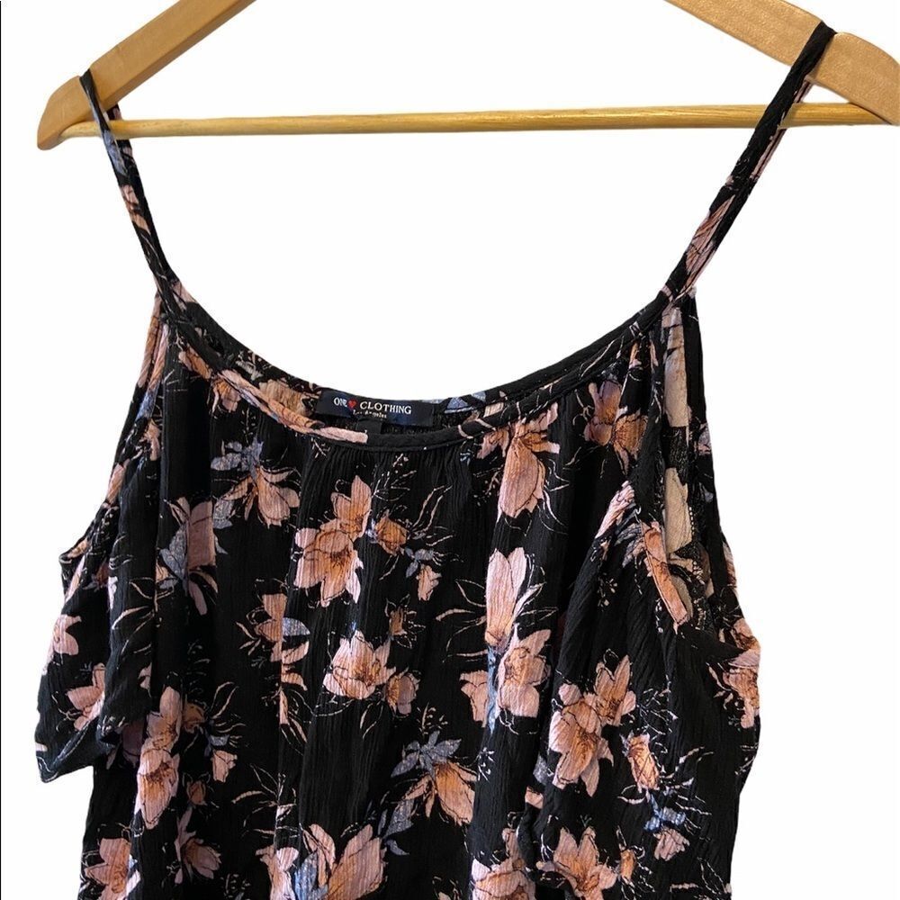 Black Floral Printed Off the Shoulder Light Shirt - Picture 2 of 8